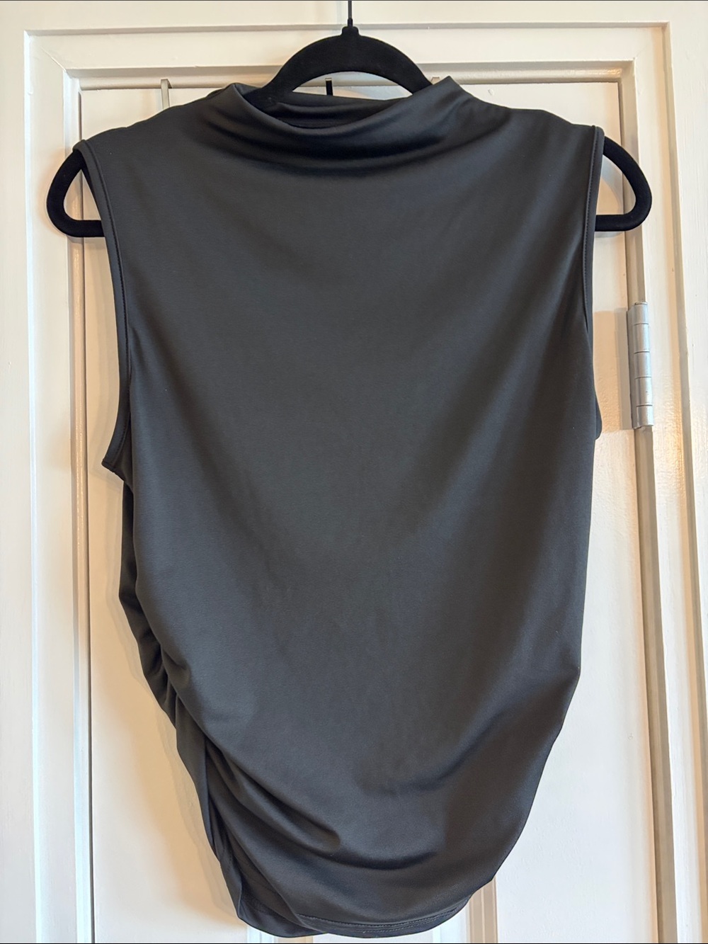 Sleeveless Mock Neck Draped Tank Top - Charcoal